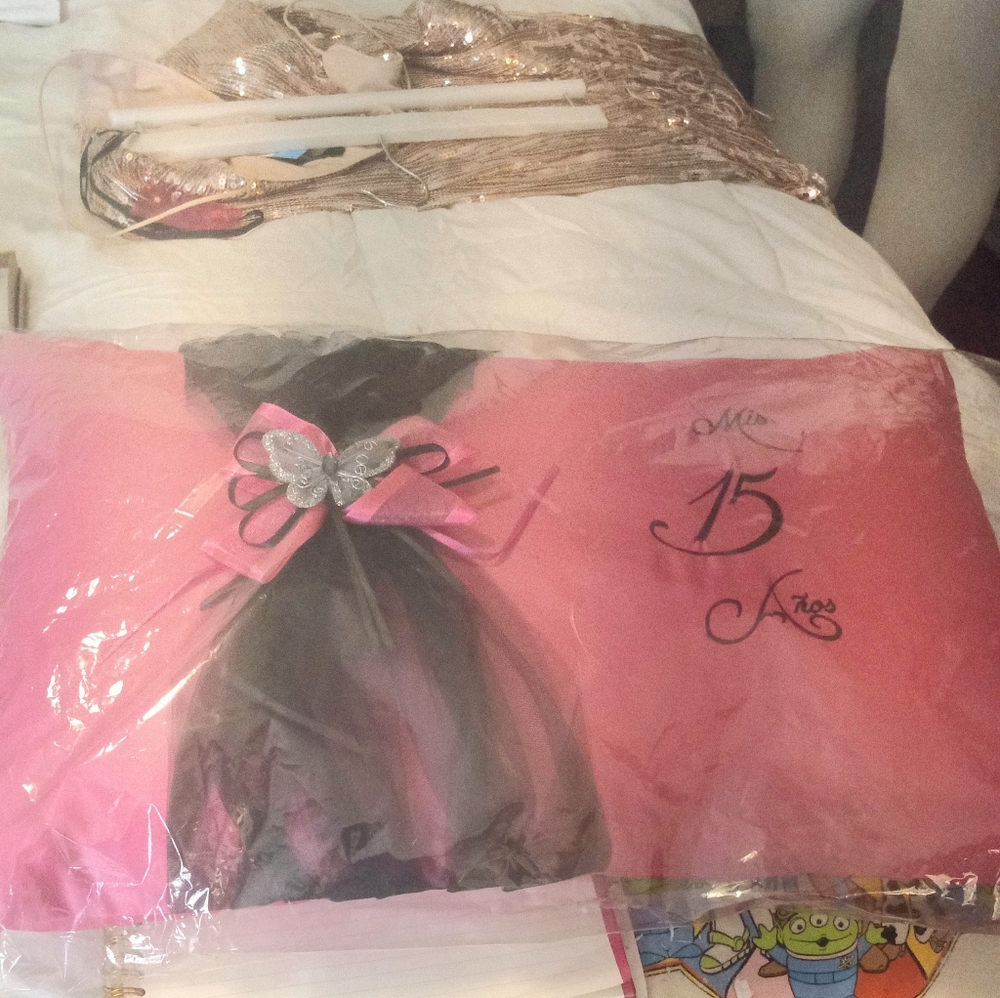 Miss 15 pink and black lace with silver butterfly pillow